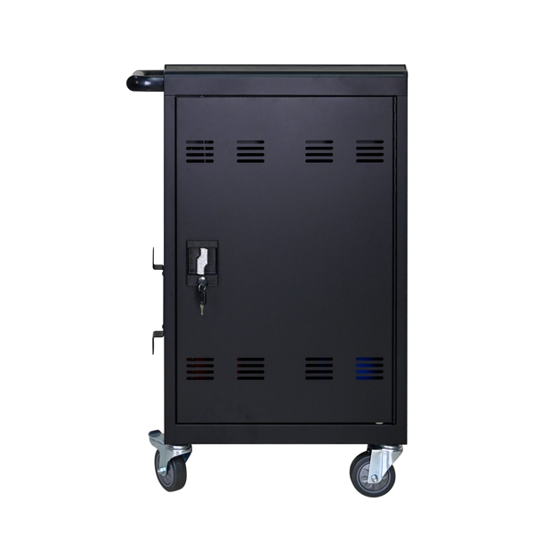 Tablet Laptop 32-bit-Plastic Device Basket Device for Mobile Charging Trolley- Includes Cable Management Dividers, Cable Clips, Storage Compartment, and Removable Doors (Black)