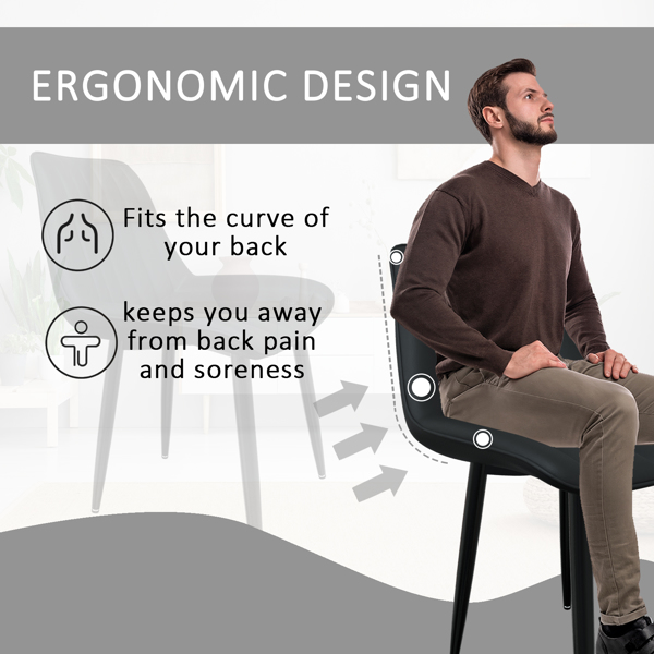 Dining chairs set of 4, Kitchen chairs with 7 cm backrest, Dining table chairs with 5 cm seat cushion, Max. Load capacity 180KG, PU faux leather upholstered chair for dining room, kitchen, living room