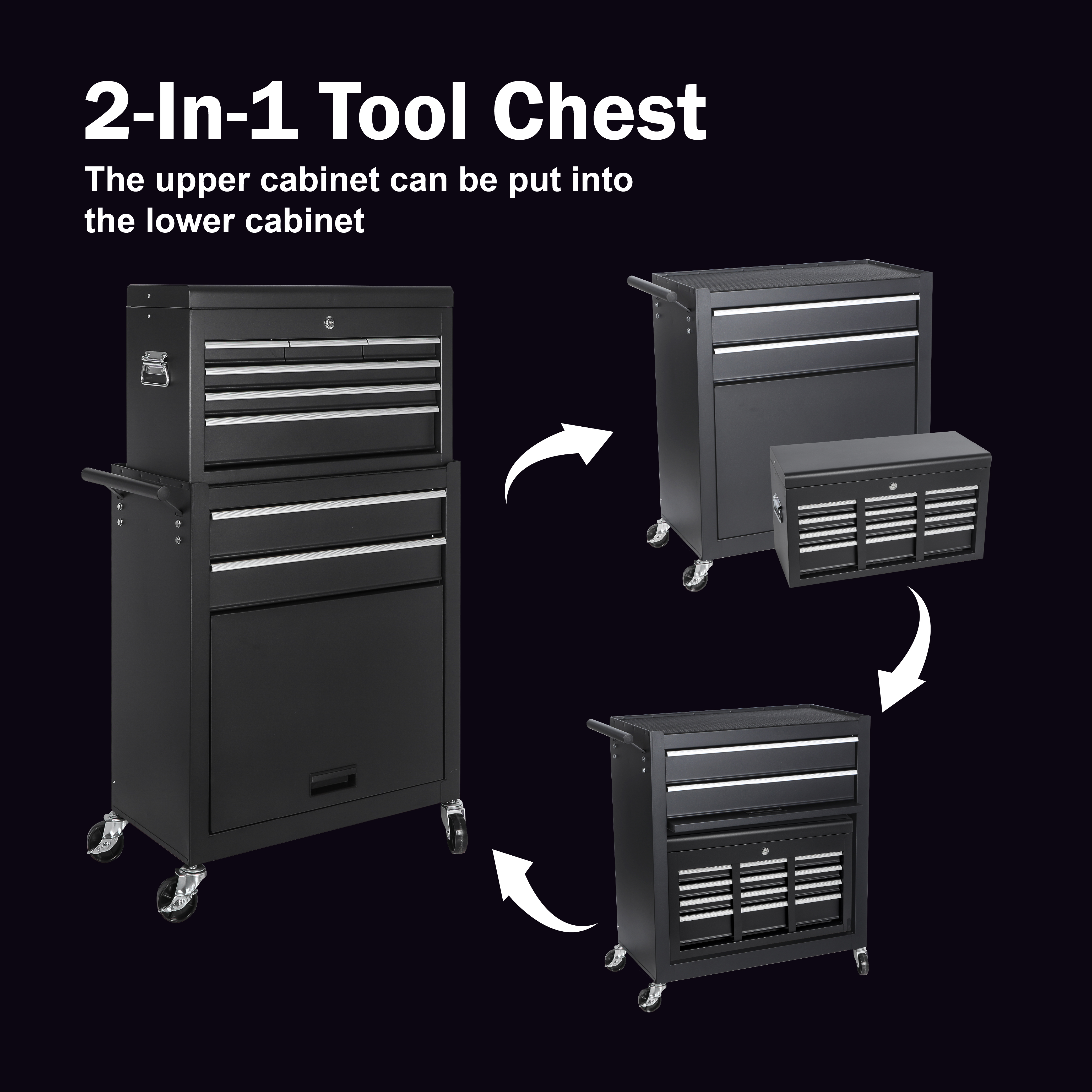 Tool Chest, 8-Drawer Rolling Tool Storage Cabinet with 2 in 1 Detachable Top Tool Box, Liner, Lockable Wheels view 2