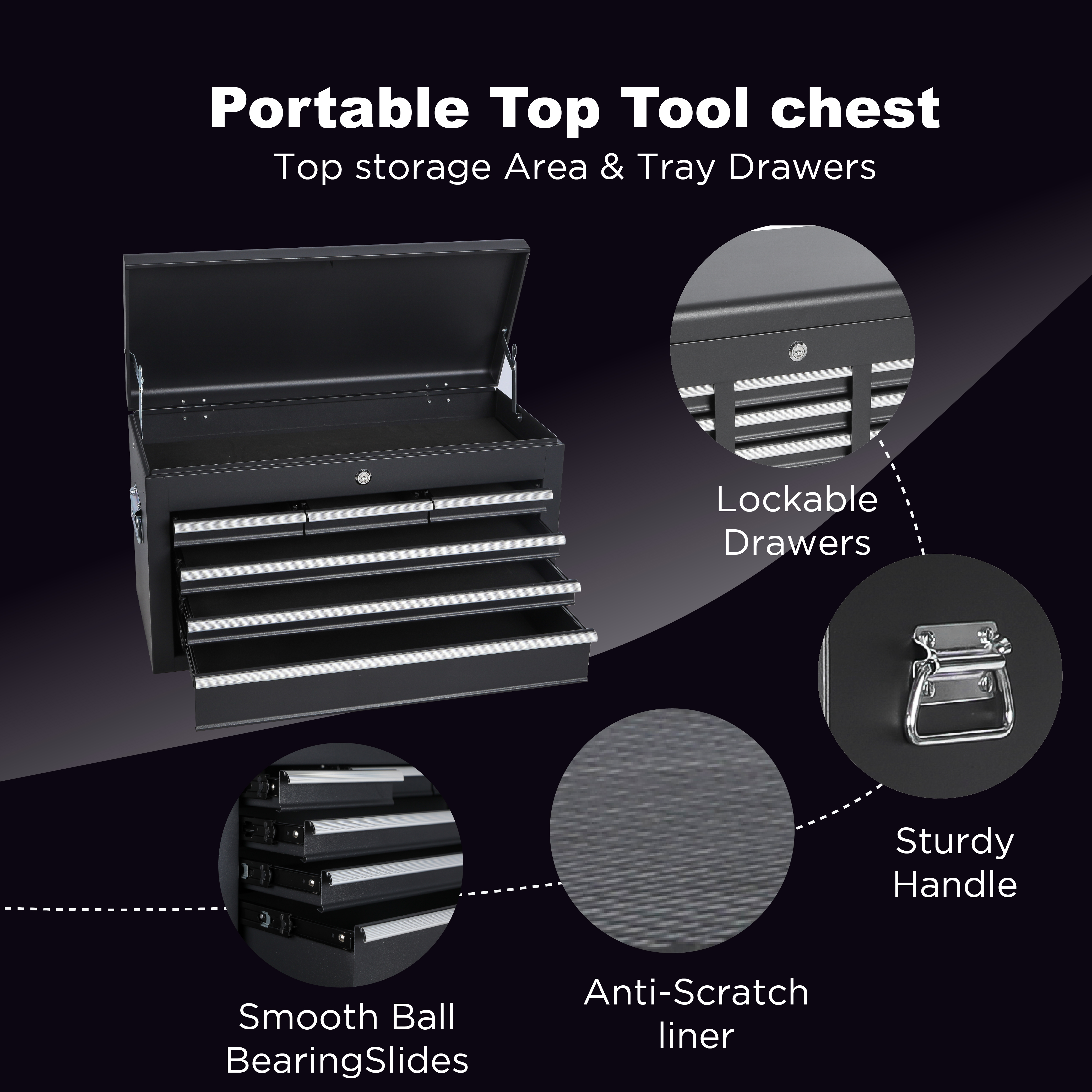 Tool Chest, 8-Drawer Rolling Tool Storage Cabinet with 2 in 1 Detachable Top Tool Box, Liner, Lockable Wheels view 3