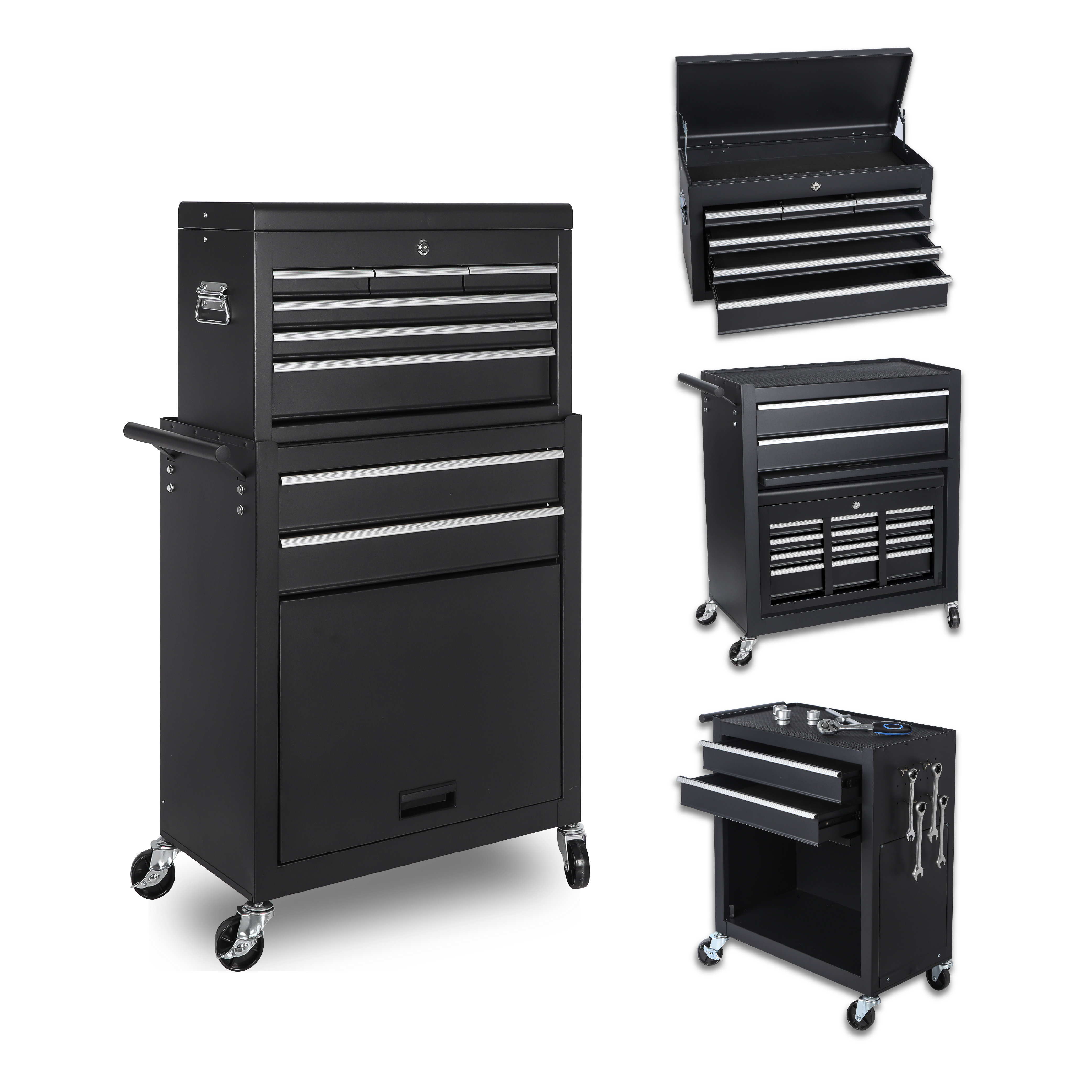 Tool Chest, 8-Drawer Rolling Tool Storage Cabinet with 2 in 1 Detachable Top Tool Box, Liner, Lockable Wheels