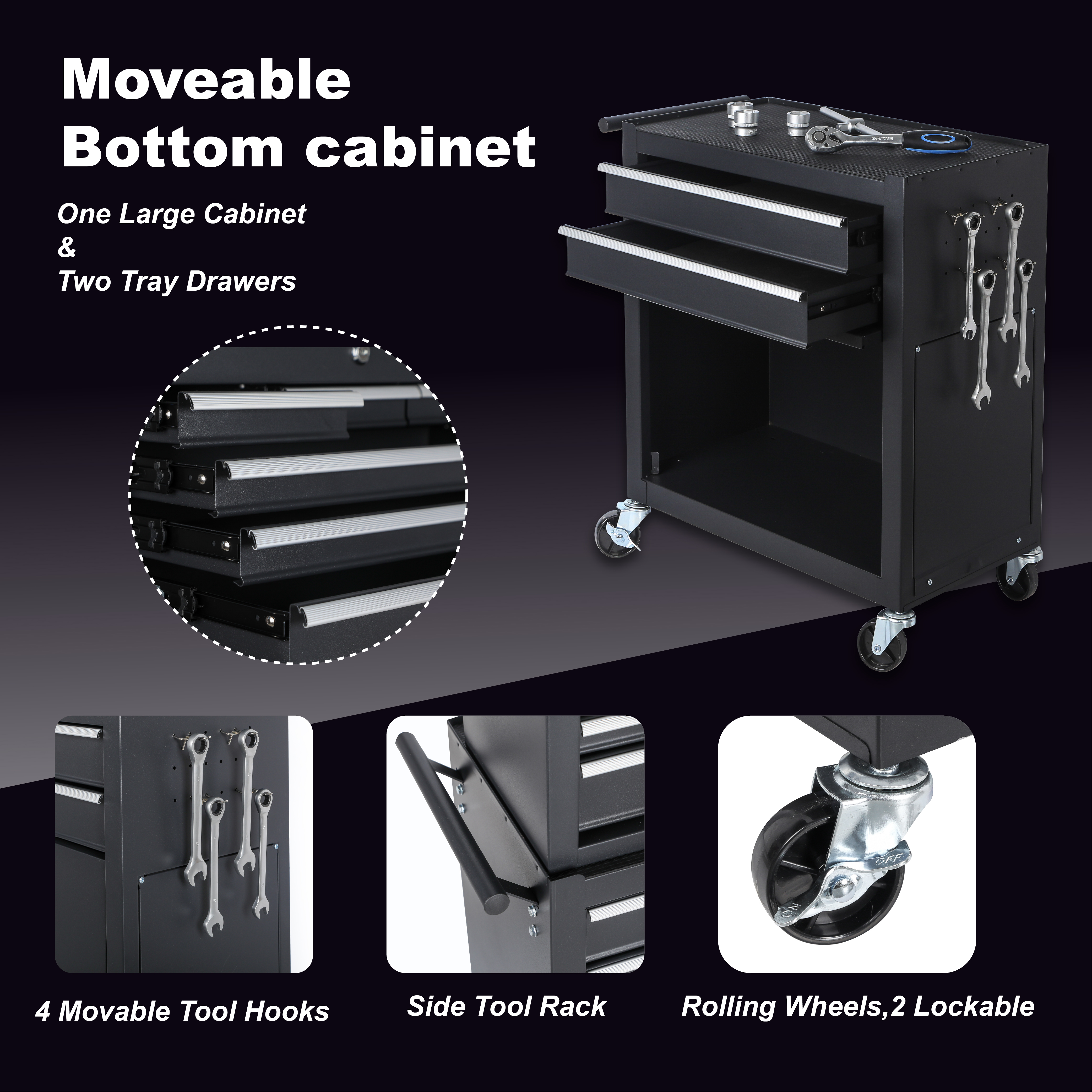Tool Chest, 8-Drawer Rolling Tool Storage Cabinet with 2 in 1 Detachable Top Tool Box, Liner, Lockable Wheels view 5