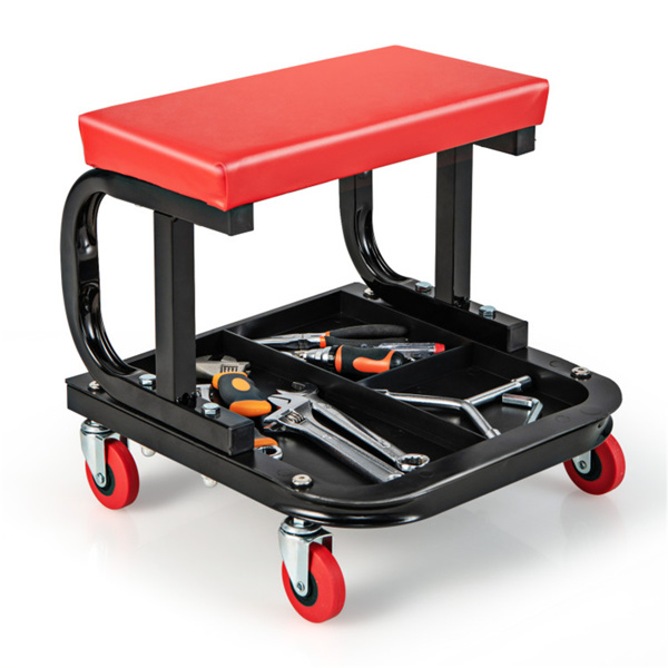   Rolling Creeper with Classified Tool Tray and Cushioned Seat  Black & Rer