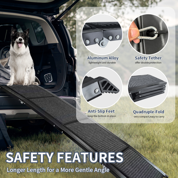 Dog Ramp for Car, 71" Long & 20" Wide Folding Portable Pet Stair Ramp with Non-Slip Rug Surface, Extra Wide Dog Steps for Medium & Large Dogs Up to 250LBS Enter a Car, SUV & Truck