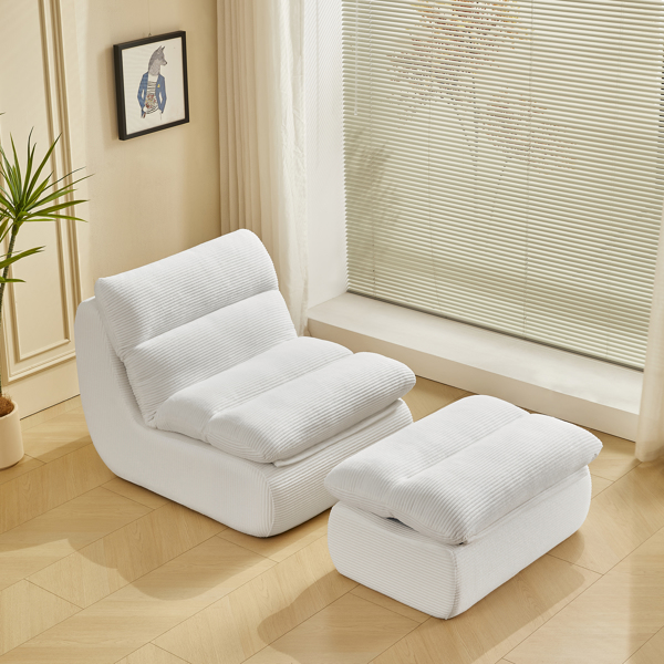 Modern Compressed Lounge Chair with Ottoman, Cozy Corduroy Recliner for Small Spaces, Living Room, or Bedroom