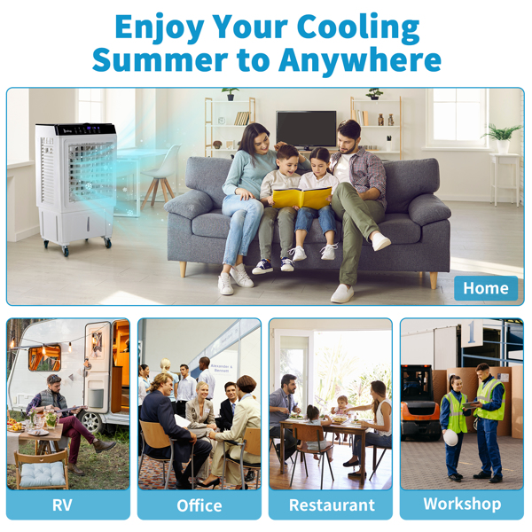 ZOKOP-3 in 1 Portable Evaporative Cooler,Indoor,Outdoor,2353CFM Personal Air Cooler with remote ,7.93 Gal Large Water Tank & Scroll Casters, 4 Ice Packs,White