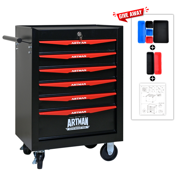 Rolling Metal Tool Chest with 6 Drawers, 20" 6-Drawer Tool Chest Cabinet with Ball Bearing Drawer Slides, Steel Tool Storage Box Organizer -BLACK&RED