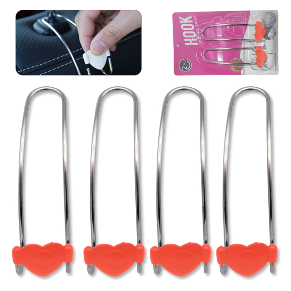 闪亮汽车挂钩收纳座椅头枕挂钩坚固耐用后座挂架存储通用适用于SUV 卡车车辆 4 件装（橘红色爱心形）-1