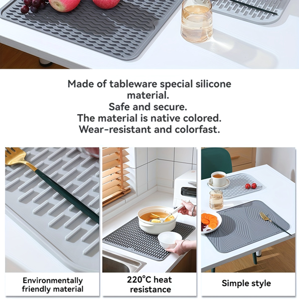 Dark Gray 15.74*19.68in 2PCS Silicone Dish Drying Mat: Kitchen Counter Essential for Draining Water and Insulating Dishes