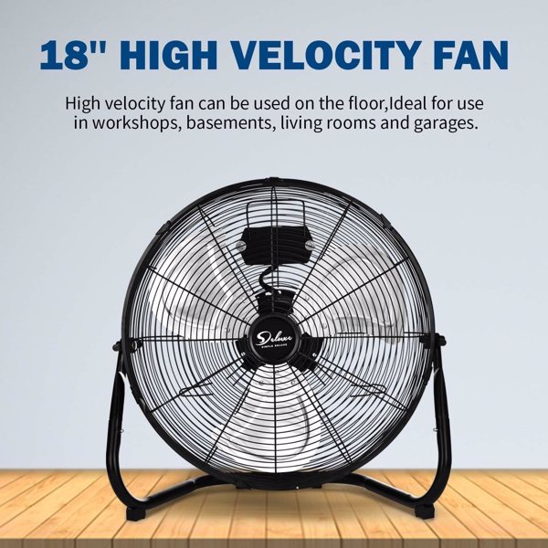 18 Inch 3-Speed High Velocity Heavy Duty Metal Industrial Floor Fans, Black