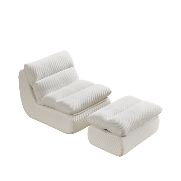 Modern Compressed Lounge Chair with Ottoman, Cozy Corduroy Recliner for Small Spaces, Living Room, or Bedroom