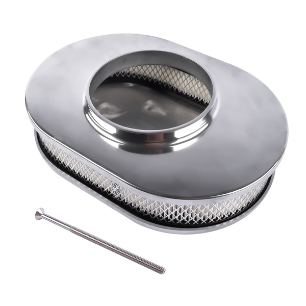 空气滤清器 12" Oval Aluminum Full Finned Air Cleaner Polished Paper Element Fits for SB & BB CHEVY FORD & MOPAR CHRYLER DODGE PLYMOUTH-8