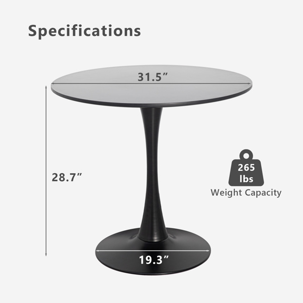 Round Black Dining Table 31.5" with Pedestal Base, Mid Century Kitchen Table Coffee Table for 2 to 4 Person