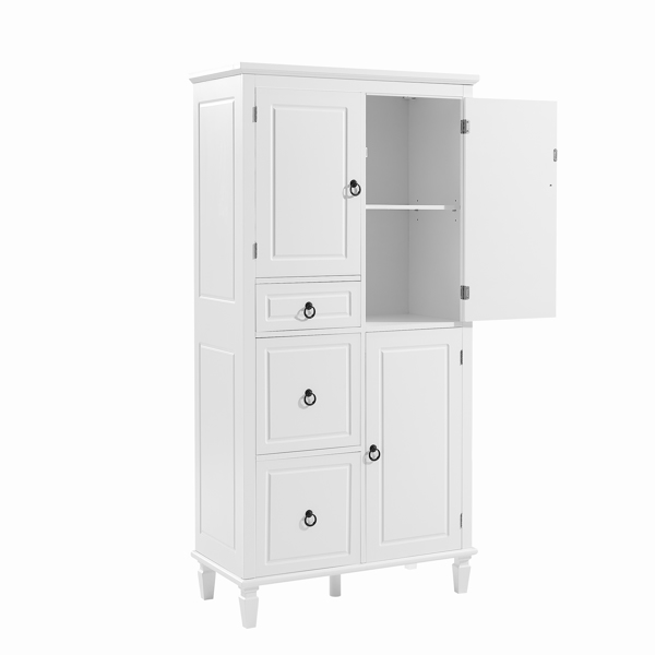 Retro Multi-Functional Storage Cabinet with Adjustable Shelves, 3 Drawers, and 3 Enclosed Compartments – Stylish and Versatile Organizer for Living Room, Kitchen, or Office, White