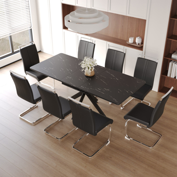 62.4\\" extendable 78.15\\" dining Table Set for 6-8 Person for Dining Room, 8 C-shaped Tube Soft padded armless dining chair and Very large Dining Room Table Kitchen Table Chair Set with metal Legs 