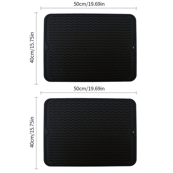 Black 15.74*19.68in 2PCS Silicone Dish Drying Mat: Kitchen Counter Essential for Draining Water and Insulating Dishes