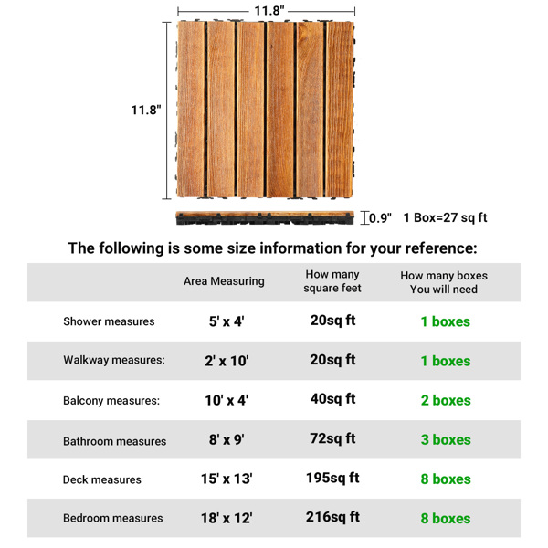 27pcs Wood Interlocking Deck Tiles 11.8"x11.8", Waterproof Flooring Tiles for Indoor and Outdoor, Patio Wood Flooring for Patio Porch Poolside Balcony Backyard