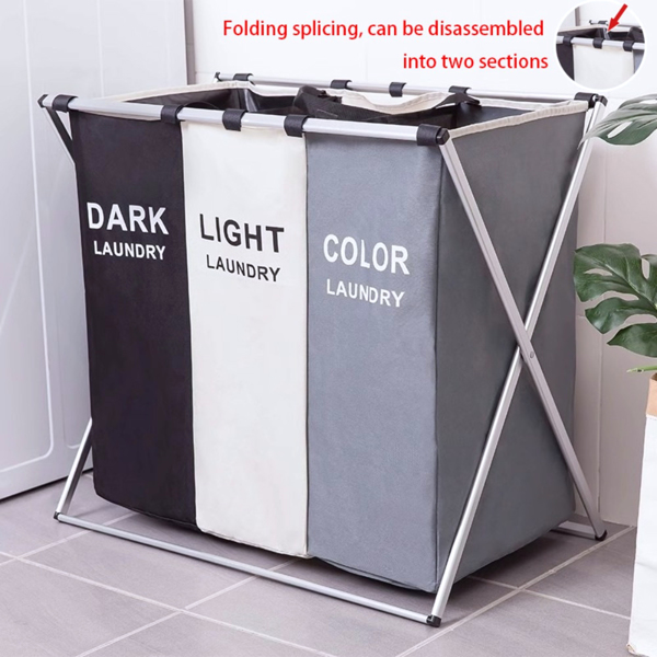 Folding 3-Section Laundry Hamper Sorter - Waterproof Oxford Bags, Sturdy Aluminum Frame, Perfect for Home and Dorm Storage and Organization