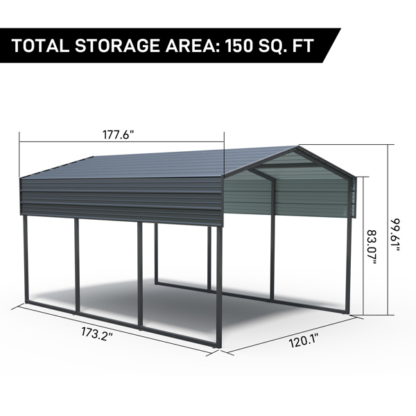 10x15 FT Metal Carport Heavy Duty with Reinforced Frame, Outdoor Garage Multi-Use Shelter Canopy Car Shelter for Pickup, Boat, Car and Tractors