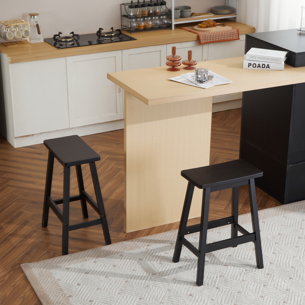 2pcs Pine Wood Saddle Seat Bar Stool Black