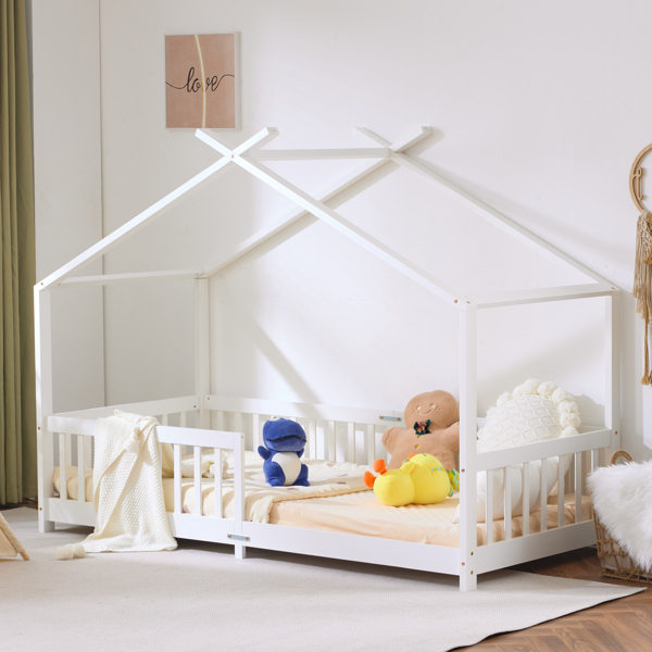 X-Shaped Roof Design White Painted Pine Children's Bed