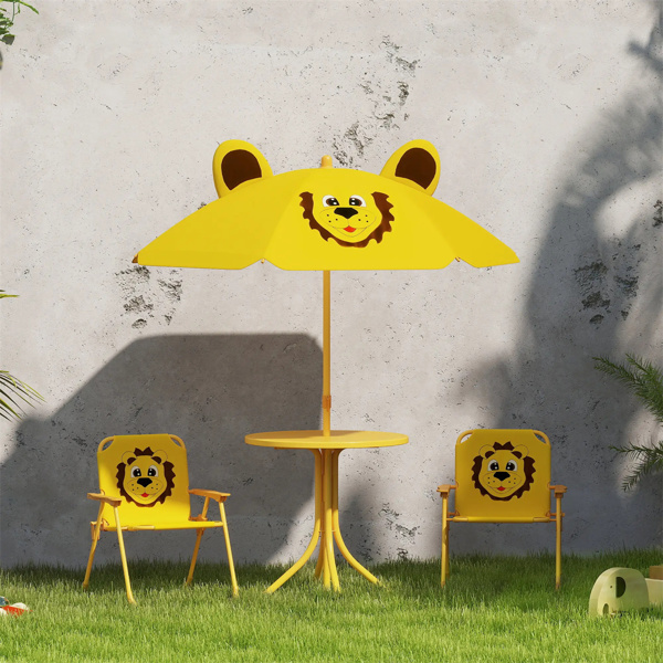  Kids Outdoor Activity Table with Foldable Chairs Yellow  