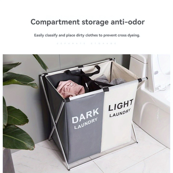 Folding 3-Section Laundry Hamper Sorter - Waterproof Oxford Bags, Sturdy Aluminum Frame, Perfect for Home and Dorm Storage and Organization