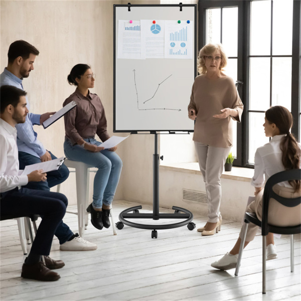 Magnetic Whiteboard,Height-Adjustable Mobile Whiteboard with Round Stand Paper Clips