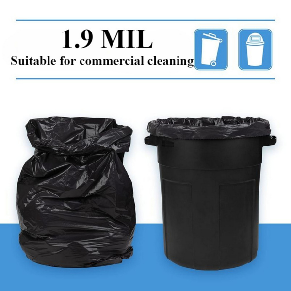 65Gallon heavy-duty black garbage bag -1.9MIL thick, sturdy, durable, large capacity - very suitable for household and commercial use -47in * 55in disposable garbage bag, 100PCS