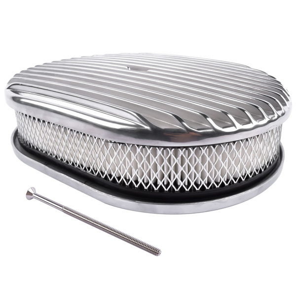 空气滤清器 12" Oval Aluminum Full Finned Air Cleaner Polished Paper Element Fits for SB & BB CHEVY FORD & MOPAR CHRYLER DODGE PLYMOUTH-4