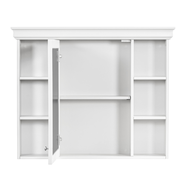 35'' x 28'' White Wall Mounted Bathroom Storage Cabinet with Mirror Door, Modern Bathroom Wall Cabinet with Mirror, Medicine Cabinet with 6 Open Shelves