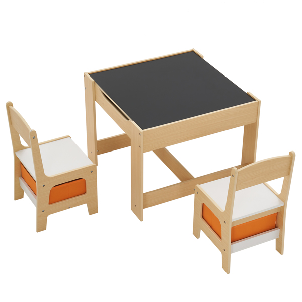 Children's Wooden Table And Chair Set With Two Storage Bags (One Table And Two Chairs)