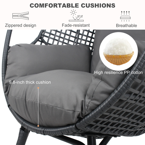 New Grid Style  PE Wicker Weaving Patio Egg Chair with Gray Color Rattan Gray Cushion