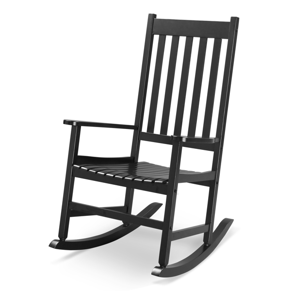 Outdoor Wood Rocking Chair, Wooden Patio Rocking Chair with Comfortable Backrest, Weatherproof Patio Rocker for Patio Garden Yard Balcony Poolside, Black