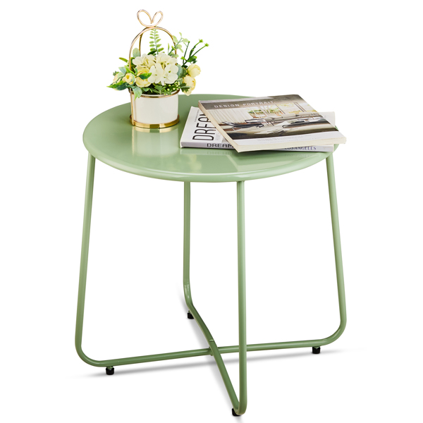 Patio Small Side Table, Waterproof Round Metal Coffee Table, Weather Resistant End Table for Indoor Outdoor Garden Balcony Yard, Green