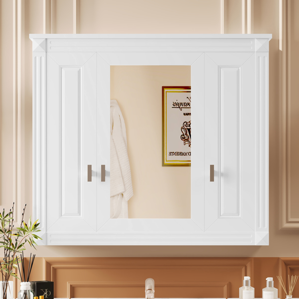 Bathroom Wall Cabinet with Mirror, Wall Mounted Medicine Cabinet with 4 Shelves, Mirrored Door Over Toilet Storage Cabinet, White