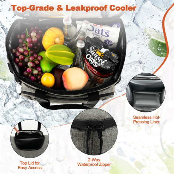 40 L Large Capacity Cooler Bag with Detachable Bottom Plate Gray 