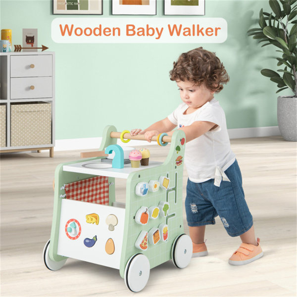 6-in-1 Wooden Baby Stroller with Play Kitchen