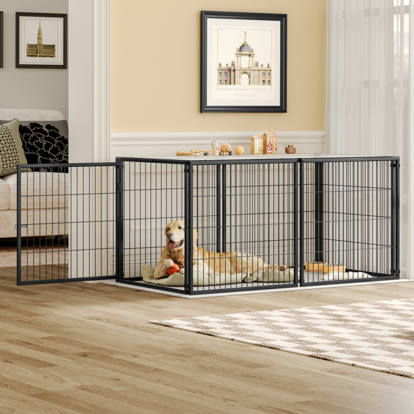 Large Dog Cage 63.7" Dog Kennel for Medium Dogs Puppy Dog Playpen with Top, Pet Cage, Indoor, Black.63.7"L x 34.2"W x 31.7"H.