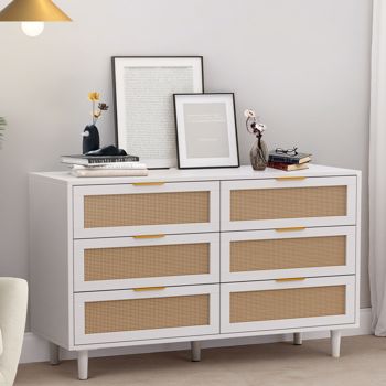 51.18\\"6-Drawers Rattan Storage Cabinet Rattan Drawer,for Bedroom,Living Room,White