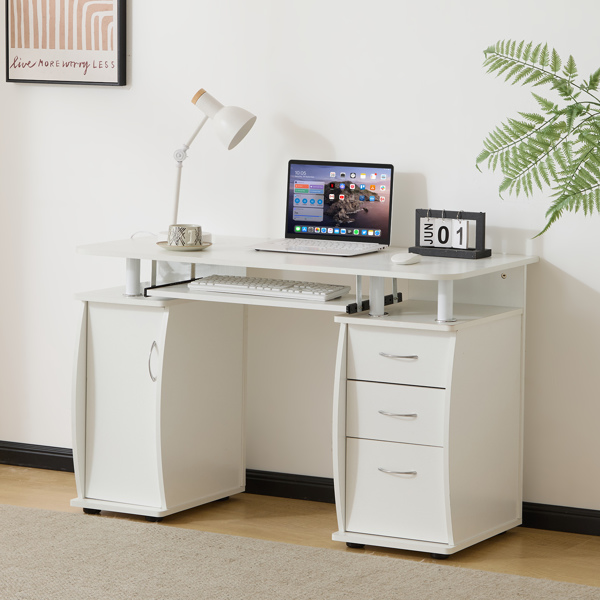 Embossed White Particle Board with Melamine Laminate 1155574cm One-Door Three-Drawer Computer Desk