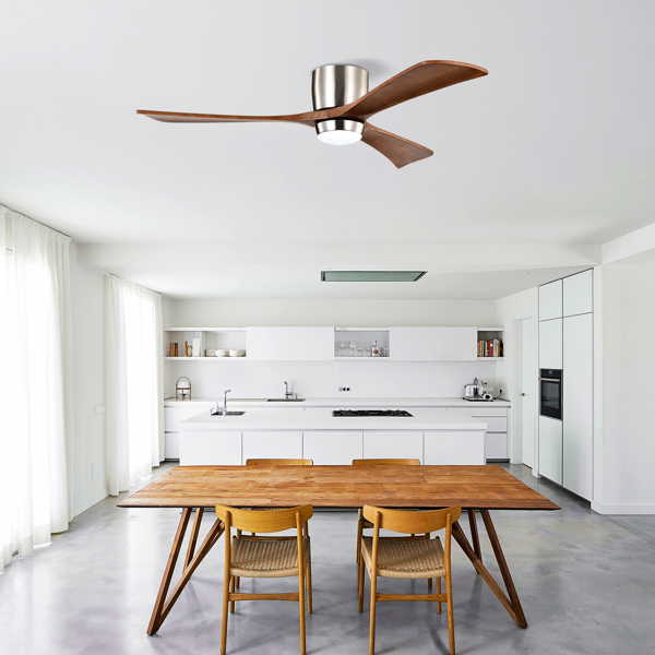 52" Ceiling Fan with Lights Remote Control,Quiet DC Motor 3 Wood Blade Ceiling Fans 6 Speed Levels,Reversible Ceiling Fan, for Patio Living Room, Bedroom, Office,Indoor.(Stain nickel + Walnut )