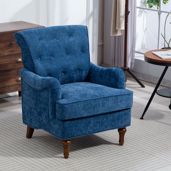 Accent Chair With Comfy Chenille Club Fabric,Comfy Upholstered Living Room Arm Chair,Springs Cushions & Retro Wooden Legs,Fabric Sofa Chair Reading Chair for Bedroom Office,Holds 300lbs(Blue)