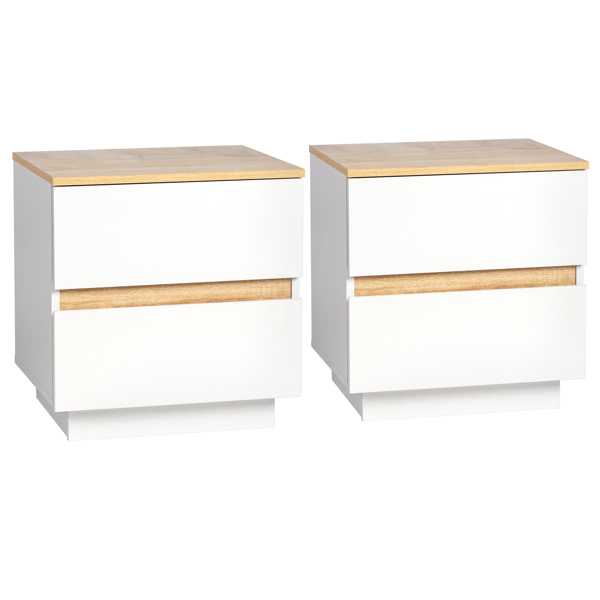 FCH embossed white + embossed oak E1 particle board 12MM handle-free 38*32*40cm 2 drawers bedside table 1pc