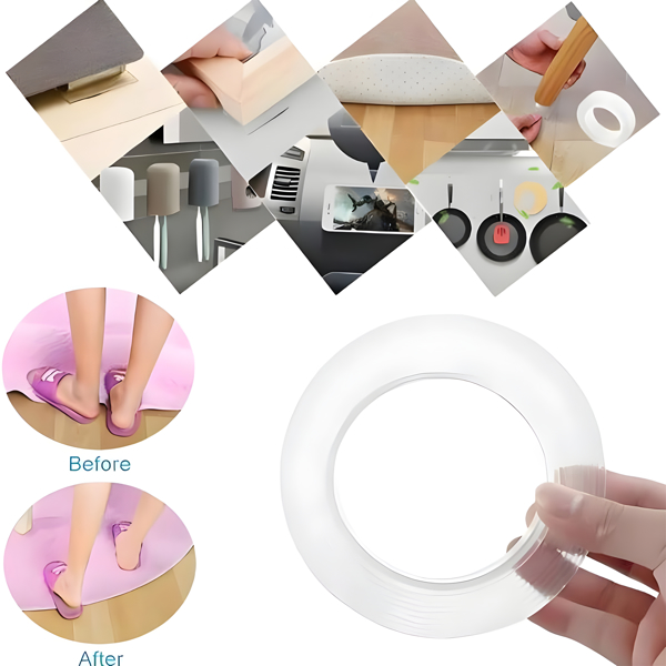 5pcs Strong Nano Double Sided Tape Heavy Duty, Clear Removable Double Sticky Stick Tape Adhesive Strips, No Damage Wall, Reusable Thick Wall mounting Tape for Hanging Photo, Poster, Carpet, 2mm thick