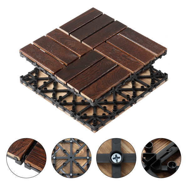 27pcs Wood Interlocking Deck Tiles 11.8"x11.8", Waterproof Flooring Tiles for Indoor and Outdoor, Patio Wood Flooring for Patio Porch Poolside Balcony Backyard