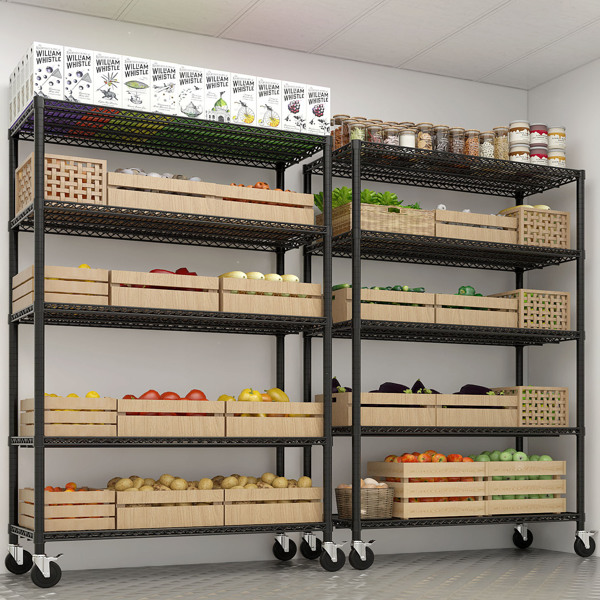 Heavy Duty Storage Shelves  55.12" W  Wire Shelving Unit with Wheels 3200LBS  NSF Metal Shelves for Storage Adjustable Garage Storage Rack Pantry Shelf Commercial Shelving, 75.59" H X 55.12''W X 23.62