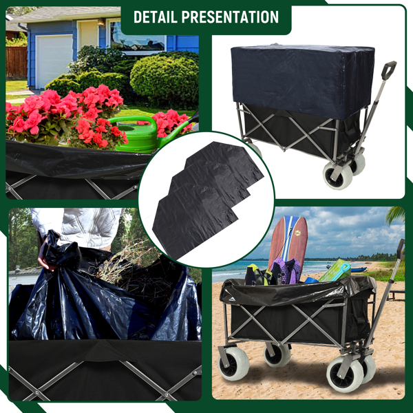 Beach Wagon with Big Wheels for Sand 500lbs capacity - All Terrain Steel Frame Utility Cart with 9" Pneumatic Tires, Collapsible Folding Design ,strap with multiuse bag ,black