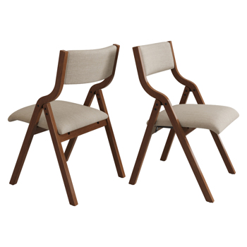 Upholstered folding Dining chair, space saving, easy to carry, Dining Room, No assembly required,2-Pack-Cream Taupe+ Walnut