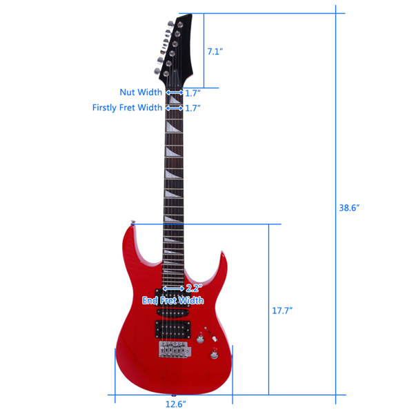 Novice Entry Level 170 Electric Guitar HSH Pickup   Bag   Strap   Paddle   Rocker   Cable   Wrench Tool Red